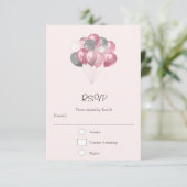 グリッターバルーンバンチピンクとシルバー 出欠カード (スタンド正面)