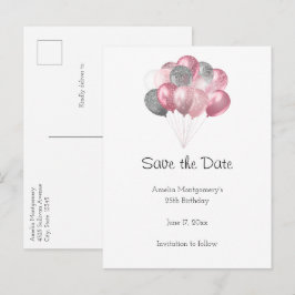 グリッターバルーンバンチピンクとシルバー 案内ポストカード