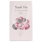 グリッターバルーンピンク&シルバー誕生日ありがとう スモールペーパーバッグ (裏面)