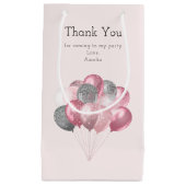 グリッターバルーンピンク&シルバー誕生日ありがとう スモールペーパーバッグ (正面)