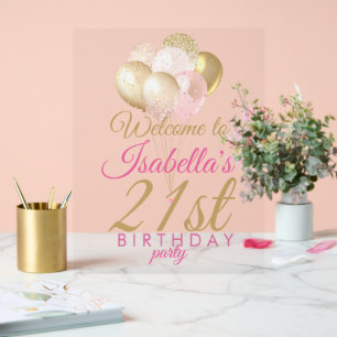 グリッターバルーン21歳の誕生日パーティーへようこそ アクリルサイン