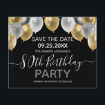 グリッターバルーン80th Birthday Party日付を保存<br><div class="desc">上エレガントフェイクに銀と金ゴールドのグリッターのバ縁どーン。すべての文字は調整可能で、簡単は独自のパーティーニーズに合わせて変更できる。日素晴らしエレガント付パーティーテンプレートデザインを保存。任意の年、年齢を変更できる</div>