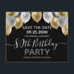 グリッターバルーン80th Birthday Party日付を保存<br><div class="desc">上エレガントフェイクに銀と金ゴールドのグリッターのバ縁どーン。すべての文字は調整可能で、簡単は独自のパーティーニーズに合わせて変更できる。日素晴らしエレガント付パーティーテンプレートデザインを保存。任意の年、年齢を変更できる</div>