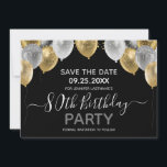 グリッターバルーン80th Birthday Party日付を保存 招待状<br><div class="desc">上エレガントフェイクに銀と金ゴールドのグリッターのバ縁どーン。すべての文字は調整可能で、簡単は独自のパーティーニーズに合わせて変更できる。日素晴らしエレガント付パーティーテンプレートデザインを保存。任意の年、年齢を変更できる</div>