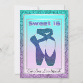 グリッターバレエシューズ宝石パターンスウィート16パーティー 招待状 (正面)