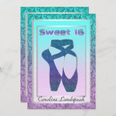 グリッターバレエシューズ宝石パターンスウィート16パーティー 招待状 (正面/裏面)