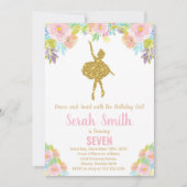グリッターバレリーナ誕生日招待状 招待状 (正面)