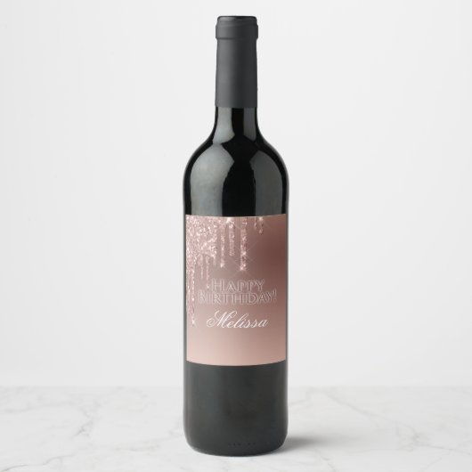 グリッターバースデーパーティーピンクグラム ワインラベル (正面)