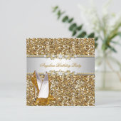 グリッターバースデーパーティー金ゴールドジュエルダイヤモンドシューズ 招待状 (スタンド正面)