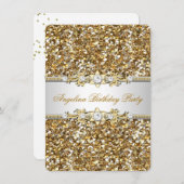 グリッターバースデーパーティー金ゴールドジュエルダイヤモンド 招待状 (正面/裏面)