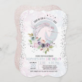 グリッターパステルフローラユニコーン誕生日招待状 招待状 (正面/裏面)