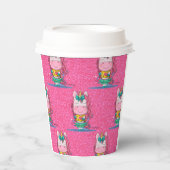 グリッターパスルピンクブラックユニコーン紙カップ 紙コップ (正面)