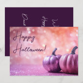 グリッターパンプキンハロウィングリーティングカード 招待状 (正面/裏面)