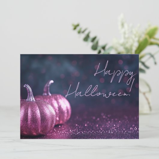 グリッターパンプキンハロウィングリーティングカード 招待状 (スタンド正面)