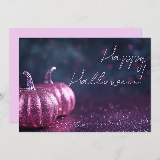 グリッターパンプキンハロウィングリーティングカード 招待状 (正面/裏面)