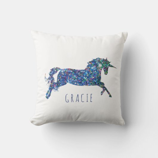 グリッターパーソナライズされたユニコーンガールズ クッション (正面)