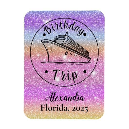 グリッターパーソナライズされた誕生日トリップクルーズ マグネット (縦)