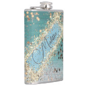 グリッターパーソナライズされた金ゴールドスターズオンティール（緑がかった色） フラスク (右)