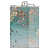 グリッターパーソナライズされた金ゴールドスターズオンティール（緑がかった色） フラスク (裏面)