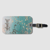 グリッターパーソナライズされた金ゴールドスターズオンティール(緑がかった色) ラゲッジタグ (正面横)