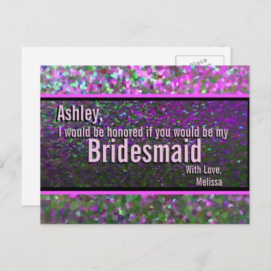 グリッターパーティーグラム – 私の花嫁のメイドになる？ インビテーションポストカード (正面/裏面)