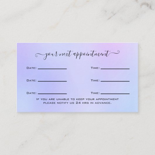 グリッターパープルアイラッシュエクステンションアポイントメントブシン 名刺 (裏面)