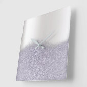 グリッターパープルアメジストプラムグレーミニマルメタリック スクエア壁時計 (傾斜)