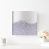 グリッターパープルアメジストプラムグレーミニマルメタリック スクエア壁時計 (ホーム)