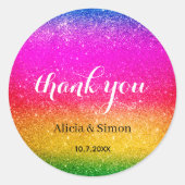 グリッターパープルイエロー結婚ズレインボースパークル ラウンドシール (正面)
