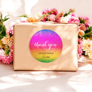 グリッターパープルイエロー結婚ズレインボースパークル ラウンドシール