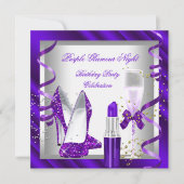 グリッターパープルグラモールナイトシャンパーニュパーティー 招待状 (正面)