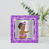 グリッターパープルシルバーベビーシャワーガールエスニック 招待状 (スタンド正面)