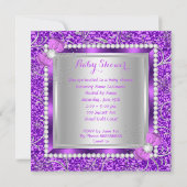 グリッターパープルシルバーベビーシャワーガールエスニック 招待状 (裏面)