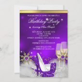 グリッターパープルハイヒールシューズ金ゴールドシャンパン 招待状 (正面)