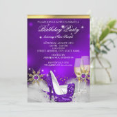 グリッターパープルハイヒールシューズ金ゴールドシャンパン 招待状 (スタンド正面)