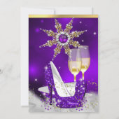 グリッターパープルハイヒールシューズ金ゴールドシャンパン 招待状 (裏面)