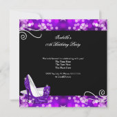 グリッターパープルハイヒールダイヤモンド誕生日 招待状 (裏面)