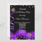 グリッターパープルハイヒールブラック金ゴールド誕生日パーティー 招待状 (裏面)