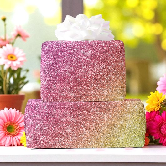 グリッターパープルピンクイエローレカラフルインボー ラッピングペーパー