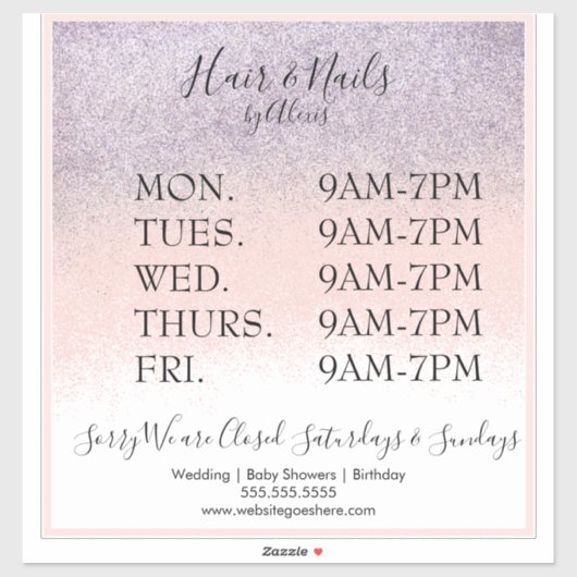 グリッターパープルピンクサロンビジネスサインのシール シール (シート)