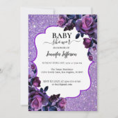 グリッターパープルフローラベビーシャワー招待状 招待状 (正面)
