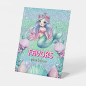 グリッターパープルマーメイドの誕生日の好意 台座サイン (正面)