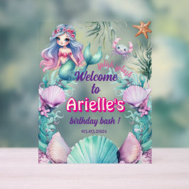 グリッターパープルマーメイド誕生日 アクリルサイン