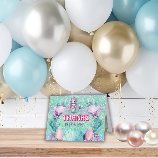 グリッターパープルマーメイド誕生日 サンキューカード