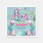 グリッターパープルマーメイド誕生日 スタンダードカクテルナプキン (正面)