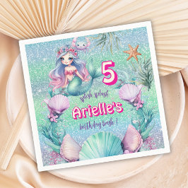 グリッターパープルマーメイド誕生日 スタンダードカクテルナプキン