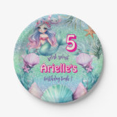 グリッターパープルマーメイド誕生日 ペーパープレート (正面)