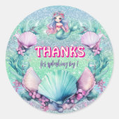 グリッターパープルマーメイド誕生日 ラウンドシール