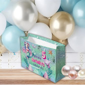 グリッターパープルマーメイド誕生日 ラージペーパーバッグ