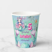 グリッターパープルマーメイド誕生日 紙コップ (正面)